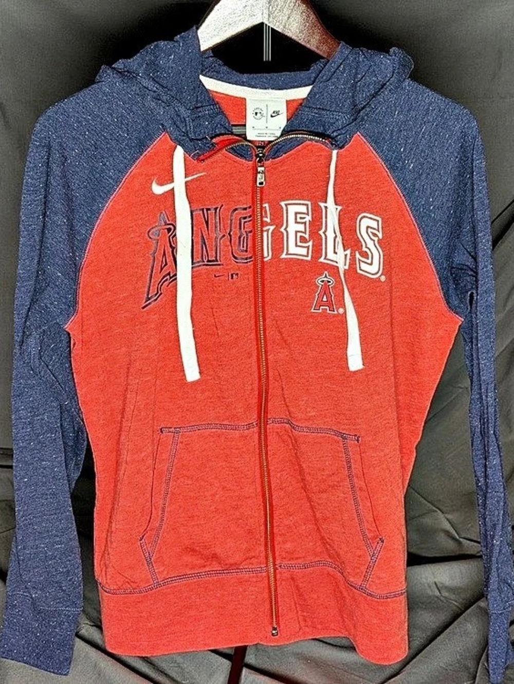 Nike MLB Los Angeles Angels Gym Vintage Full Zip Hoodie Womens M Red Blue